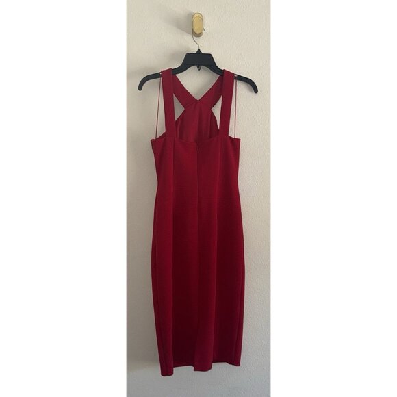 Adrianna Papell Womens Cocktail Dress Beaded Halter Knee Length Lined 4 Red New - Picture 6 of 11